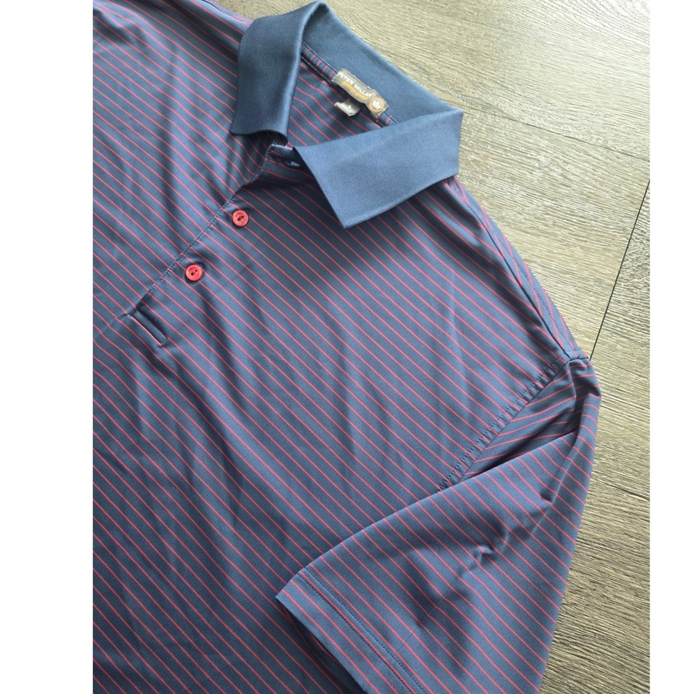 Peter Millar Polo Shirt Mens Large Navy Blue Red Summer Comfort Stripe